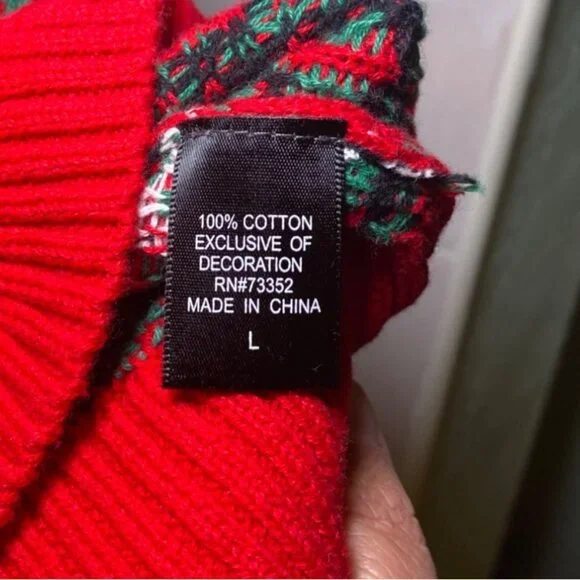 Ugly Christmas Sweater Reindeer Adults Lg Cotton Green/Red Festive Design Pocket - Picture 6 of 7